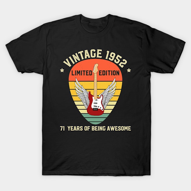 Vintage 1952 Limited Edition 71 Years Of Being Awesome Guitar T-Shirt by MarianYatesStore